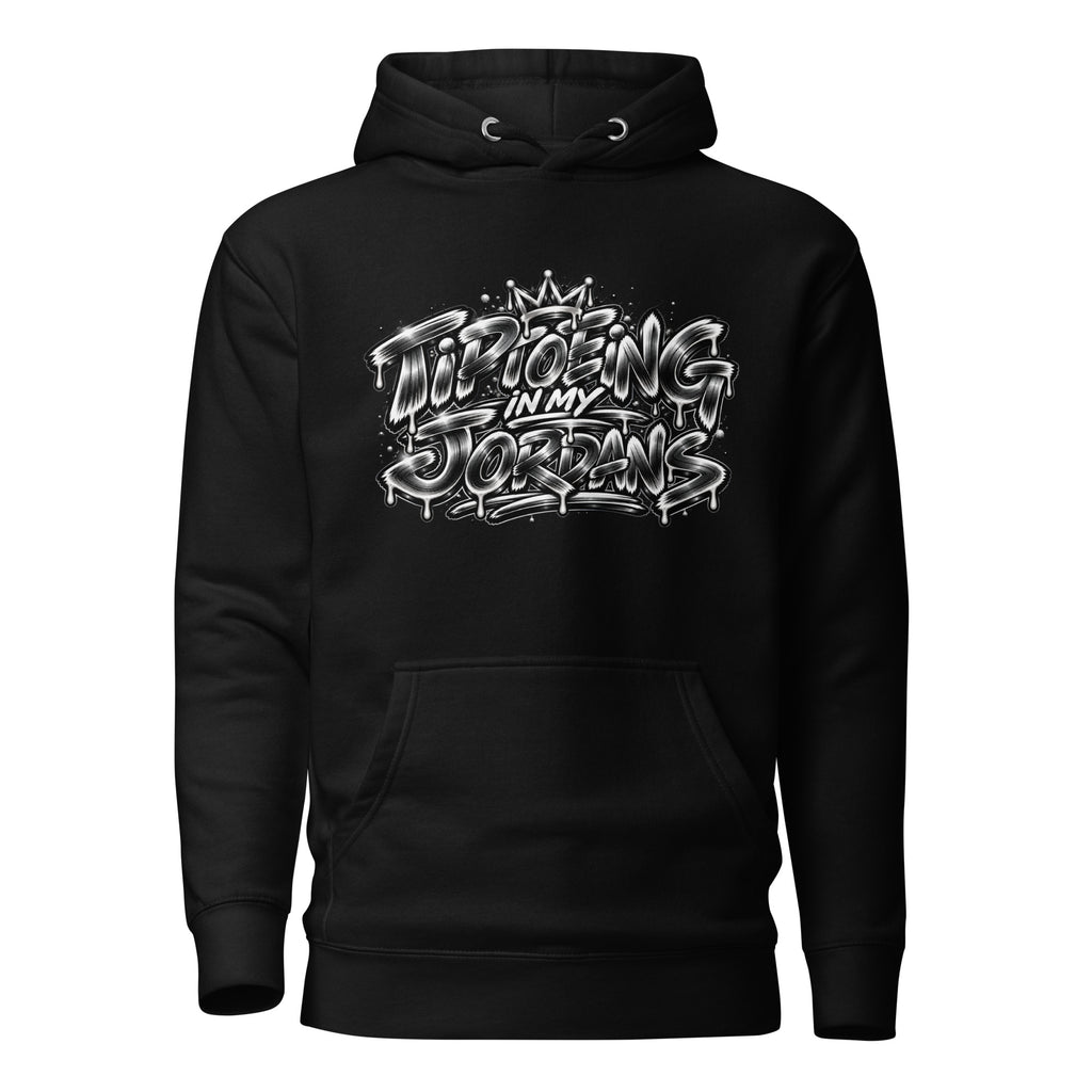 Tiptoeing in My Jordans Signature Graffiti Hoodie, Black, front view