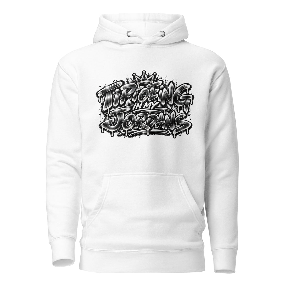 Tiptoeing in My Jordans Signature Graffiti Hoodie, White, front view