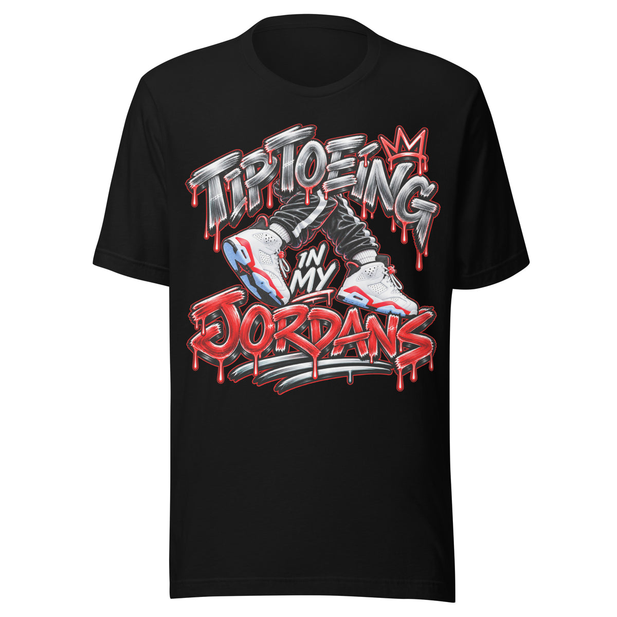 Air Jordan 6 White Infrared graffiti tee by Tiptoeing in My Jordans, Black, front view