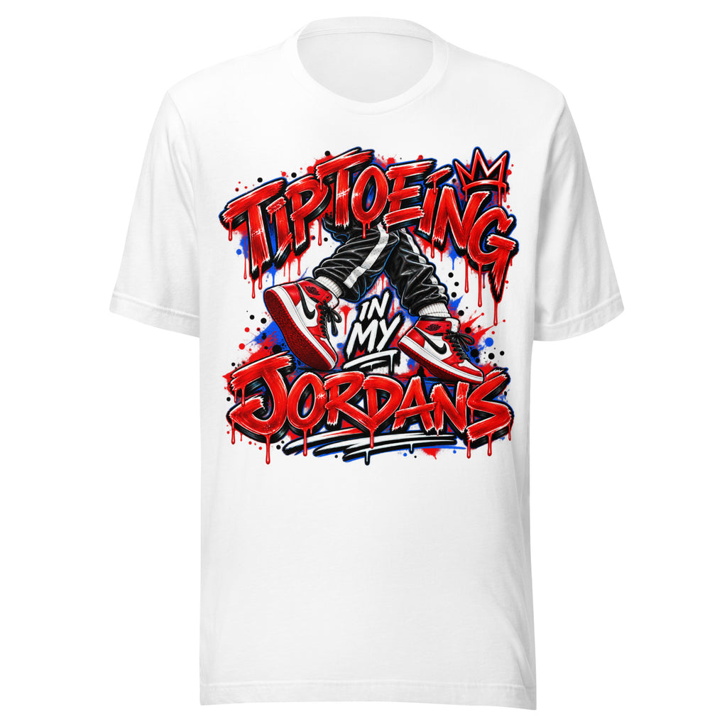 Air Jordan 1 graffiti tee by Tiptoeing in My Jordans, front view