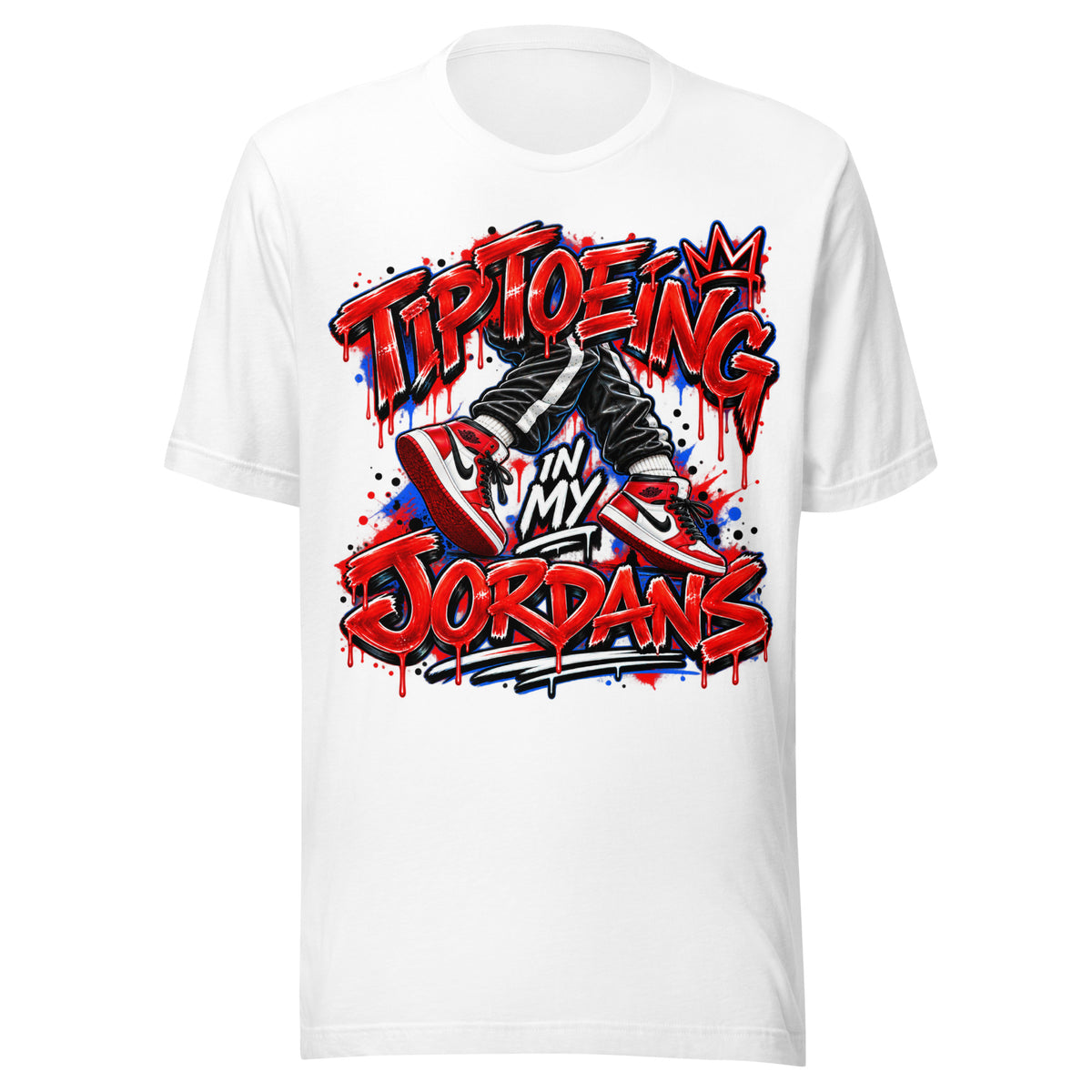 Air Jordan 1 graffiti tee by Tiptoeing in My Jordans, front view