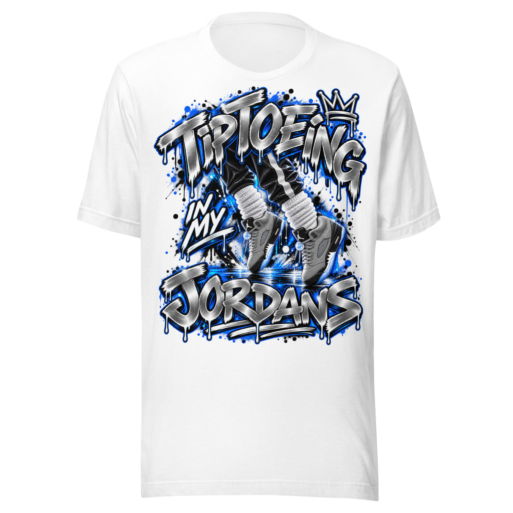 Air Jordan 5 Wolf Grey graffiti tee by Tiptoeing in My Jordans, front view
