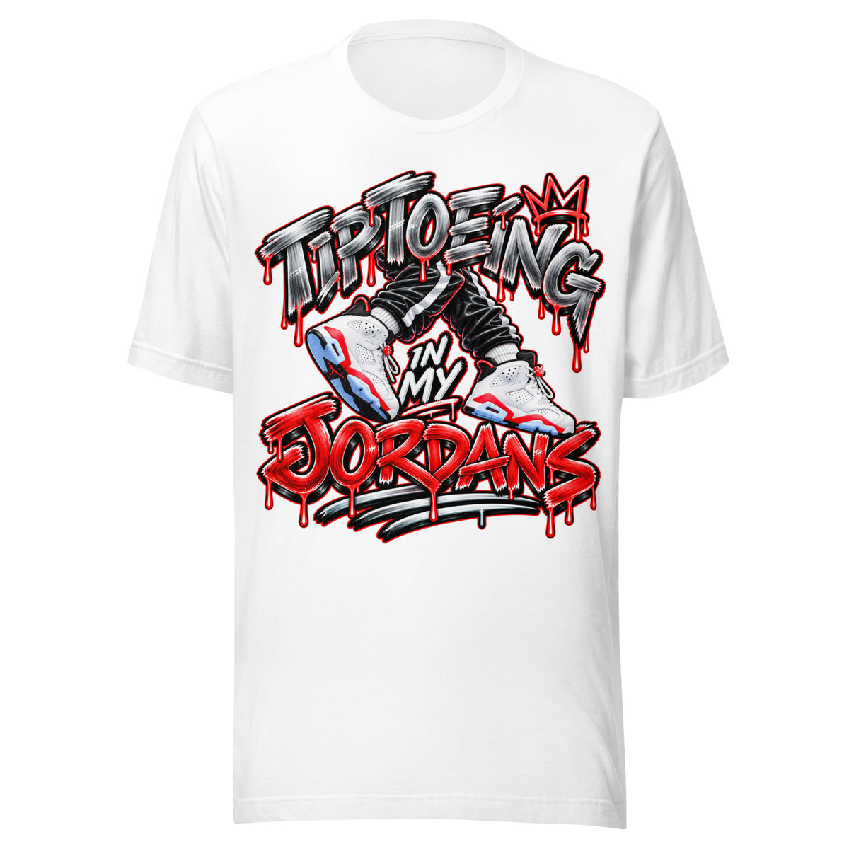 Air Jordan 6 White Infrared graffiti tee by Tiptoeing in My Jordans, front view