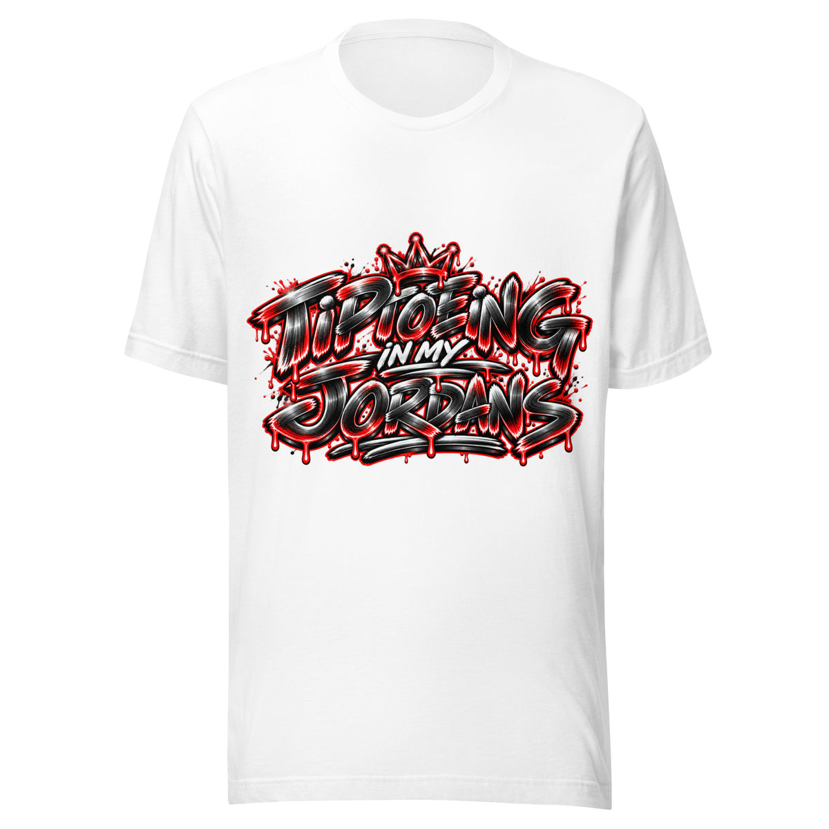 Sneakerhead graffiti graphic tee by Tiptoeing in My Jordans, front view