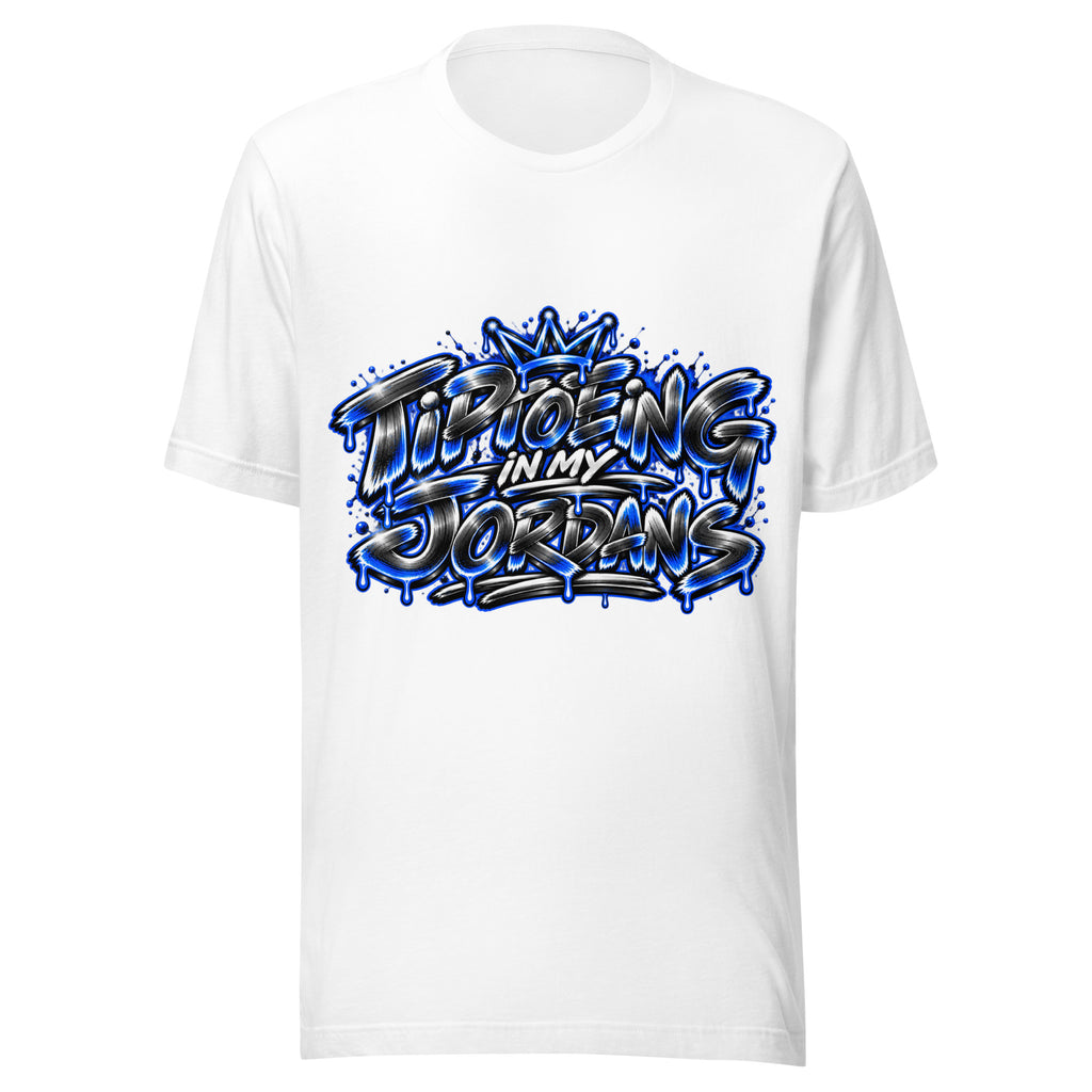 Sneakerhead graffiti graphic tee by Tiptoeing in My Jordans, front view