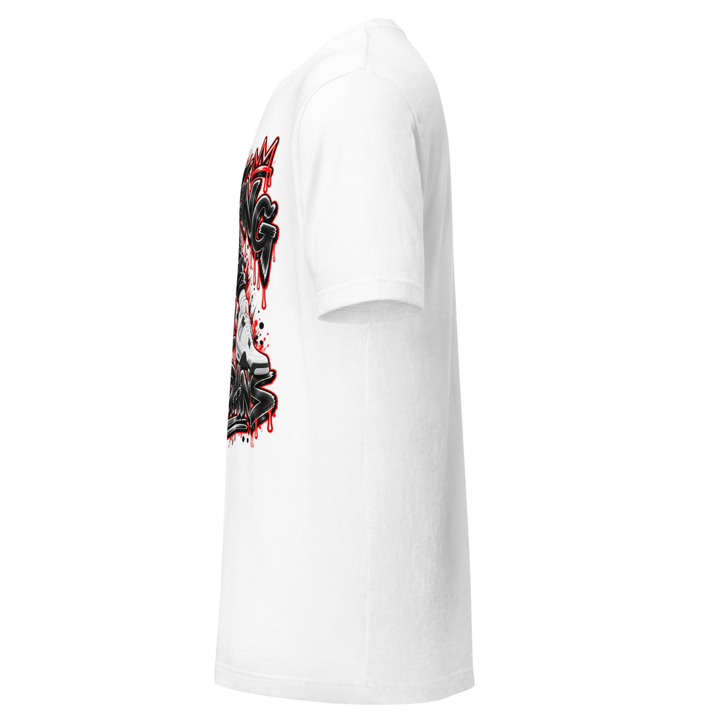 Air Jordan 4 graffiti tee by Tiptoeing in My Jordans, left side view